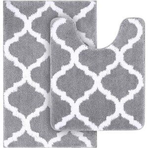 Bathroom Rugs Set 2 Piece Microfiber Bath Shower Mat and U-Shaped Toilet Rug
